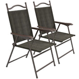 Outsunny Set of Two Folding Garden Chairs, with Fabric Mesh Seats - Dark Brown