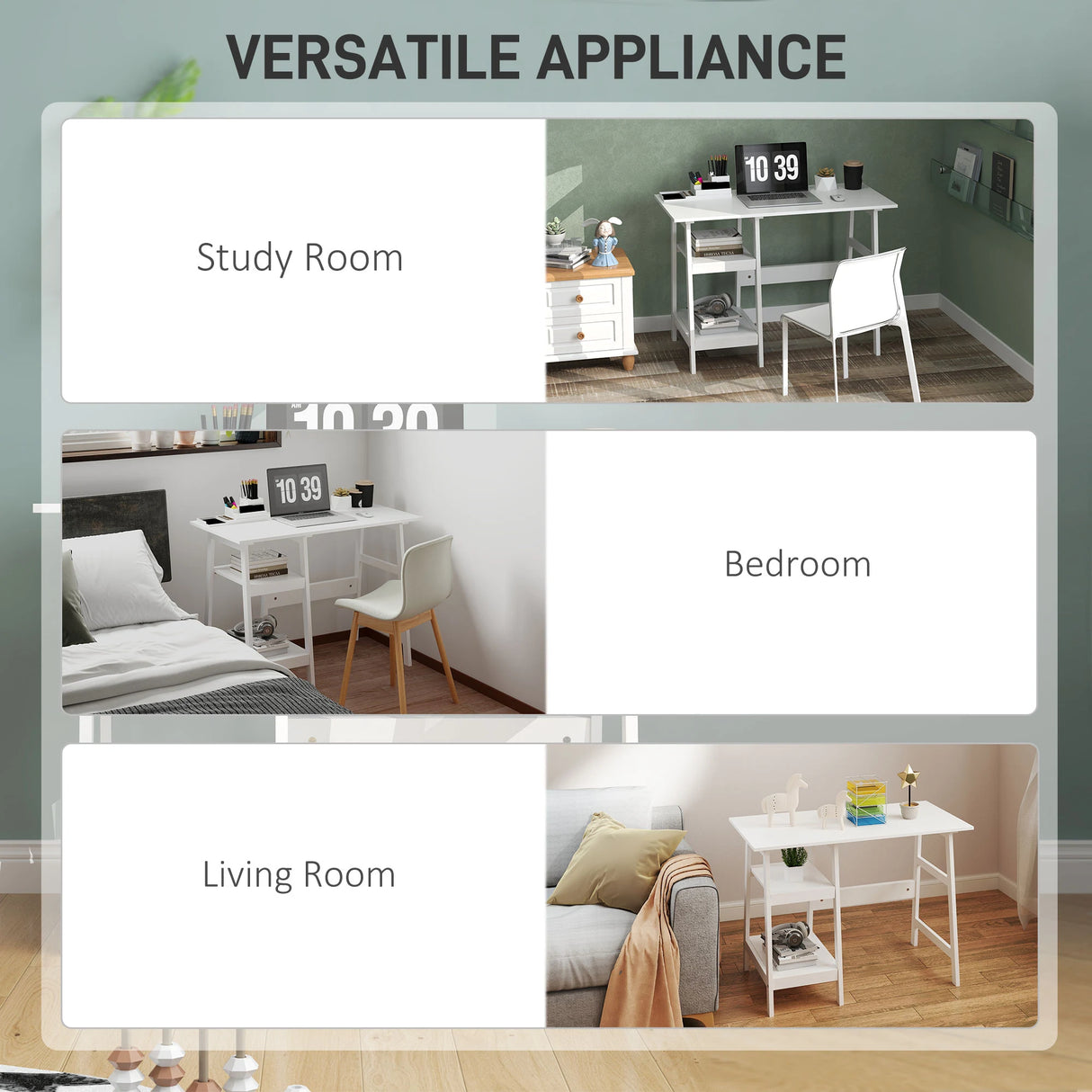 HOMCOM Compact Computer Desk with Storage Shelves, Study Table with Bookshelf, PC Table Workstation for Home Office, Study, Easy Assembly, 106 x 51cm, White