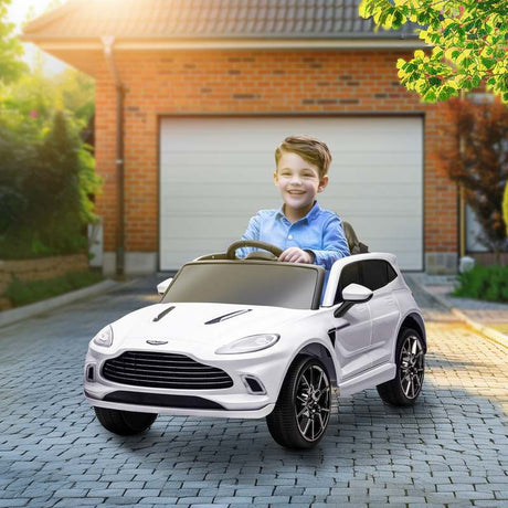 AIYAPLAY Aston Martin DBX Licensed Battery Powered Kids Electric Car, 12V Kids Ride on Car w/ Lights, Music Horn, White