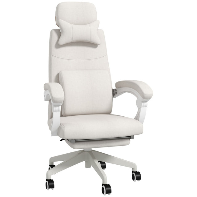 Vinsetto Linen-Look Office Chair, with 160° Reclining Back and Footrest - White