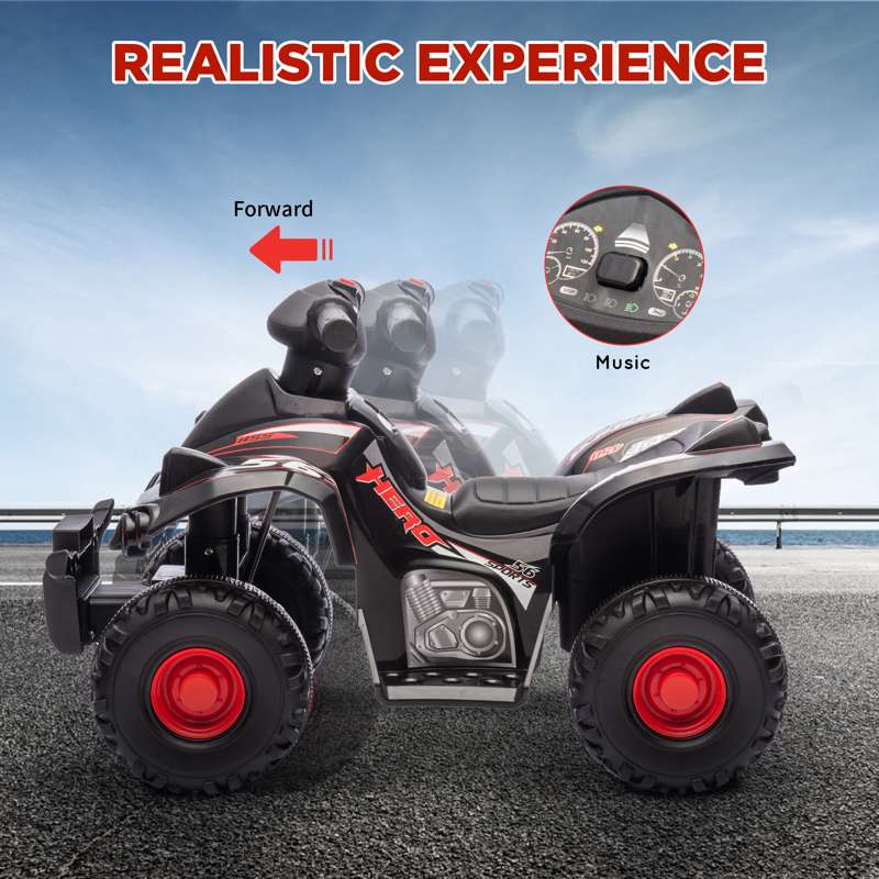 AIYAPLAY 6V Kids Electric Quad Bike w/ Music, Forward Function, for 2-6 Years, Black