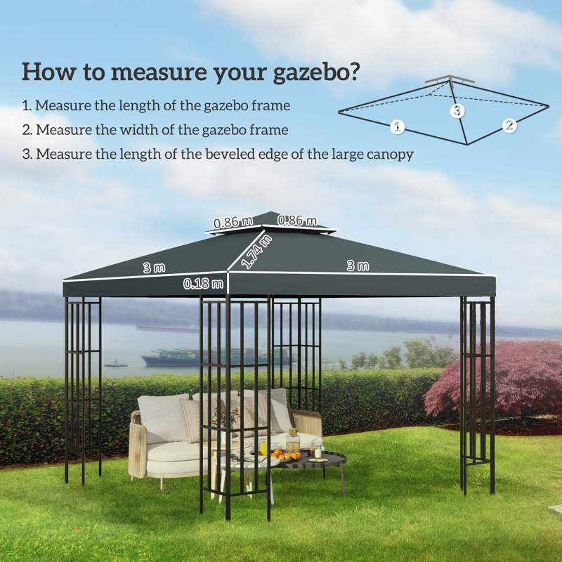 Outsunny Gazebo Roof Replacement, for 3 x 3(m) Frames - Grey