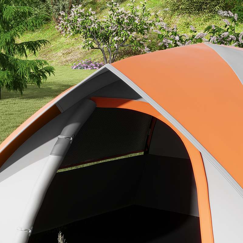 Outsunny Two Man Single Room Dome Tent, with Accessories - Orange/Grey