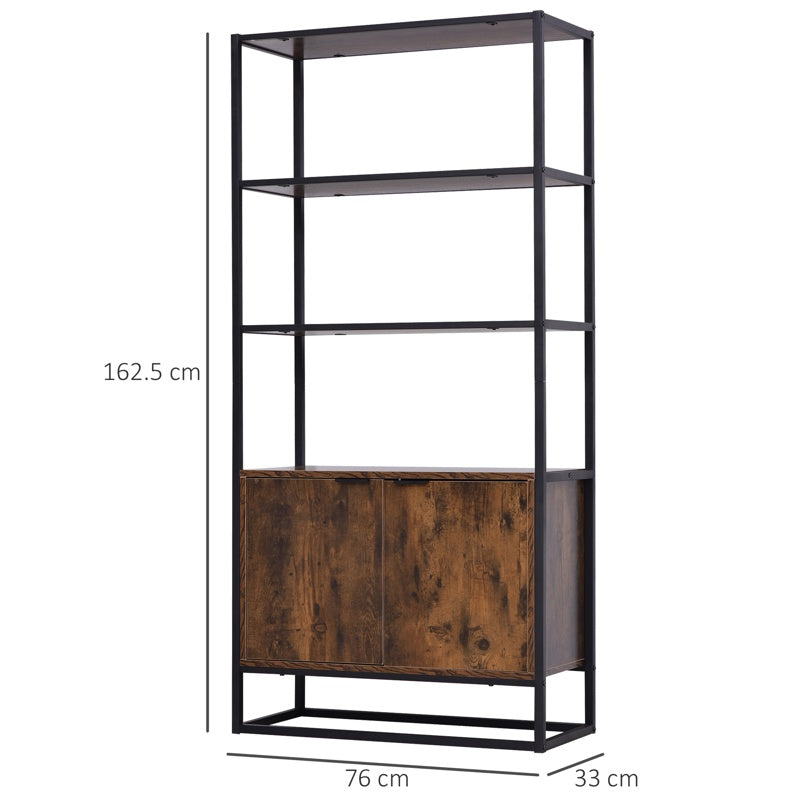 HOMCOM Industrial Bookshelf, Storage Shelf, Large Bookcase with 3 Open Shelves, Multifunctional Rack for Living Room, Office, Rustic Brown and Black