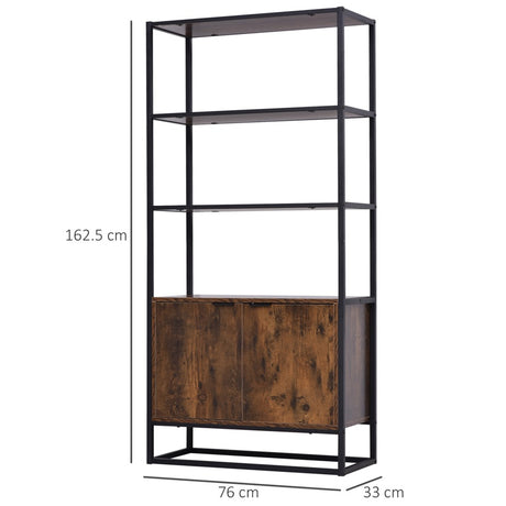 HOMCOM Industrial Bookshelf, Storage Shelf, Large Bookcase with 3 Open Shelves, Multifunctional Rack for Living Room, Office, Rustic Brown and Black