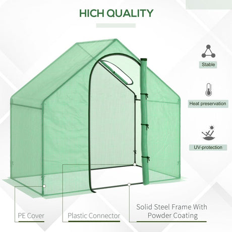 Outsunny Walk In Mini Greenhouse Garden Outdoor Flower Planter Steel Frame w/ Zipped Door & Window, PE Cover, 180 x 100 x 168CM