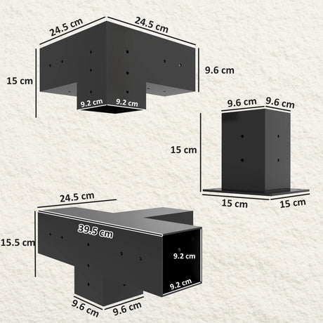 Outsunny 12PCS Pergola Kit, Pergola Brackets with 3-Way & 4-Way Corner Brackets for 9.6 x 9.6 cm (Actual 9.2 x 9.2 cm) Lumber