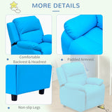 HOMCOM Kids Children Recliner Lounger Armchair Games Chair Sofa Seat PU Leather Look w/ Storage Space on Arms (Blue)