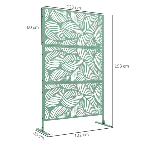 Outsunny Metal Decorative Privacy Screen Outdoor Divider, Green Leaf