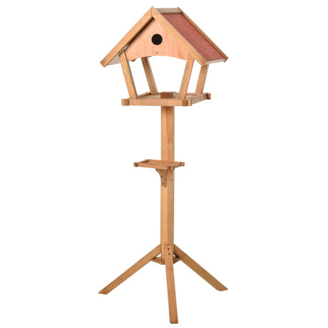 PawHut Wooden Bird Table Freestanding Feeding  Station for Garden Outside ,139H cm, Natural