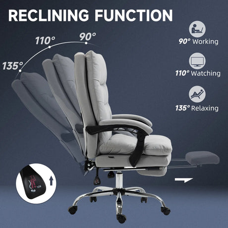 Vinsetto Office Chair with Footrest, Double Padding Ergonomic Desk Chair with 6-Point Vibration Massage and Back Heating, Microfibre Fabric with 135 Reclining Back, Grey