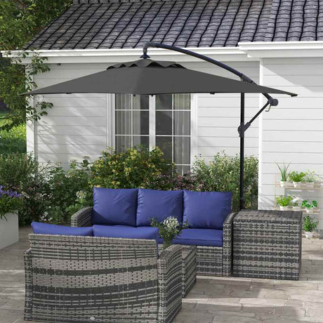 Outsunny 3m Cantilever Overhanging Parasol, with Cross Base - Black