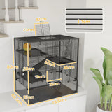 PawHut Four-Tier Hamster Cage with Deep Tempered Glass Bottom, Hut, Running Wheel, Food Dish, Water Bottle, 78.5 x 48.5 x 80cm