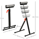 HOMCOM Set of 2 Folding Roller Stand, Material Support Pedestal with Ball Bearing Roller Height Adjustable Portable, Metal Construction, Black