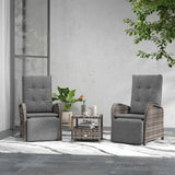 Outsunny 2 Seater Patio Rattan Chaise Lounge Sofa Set with Fabric Cushion, Grey and Brown