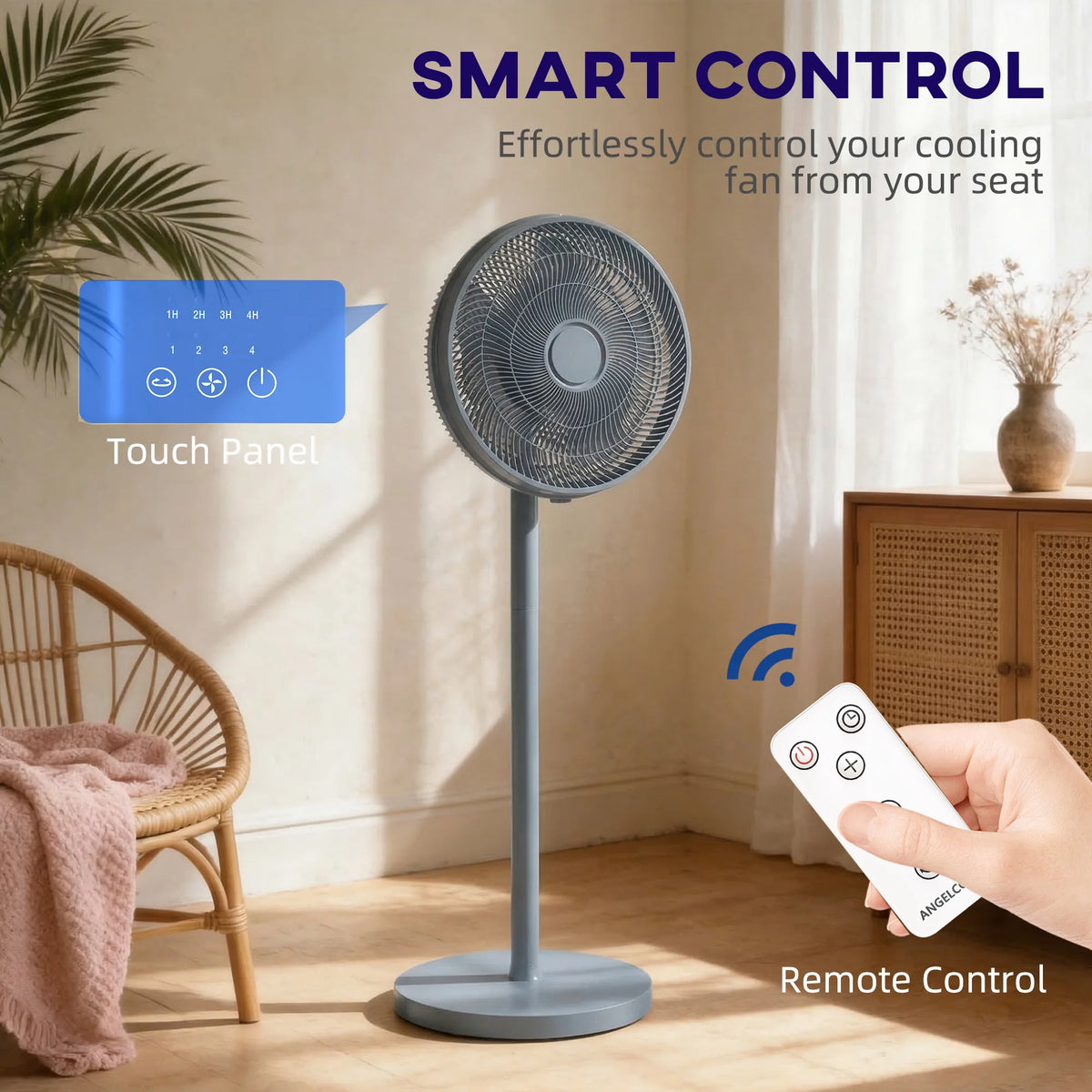 HOMCOM 40 cm Standing Fan, Cooling Floor Fan with 80 Oscillating, Adjustable Tilt and Height, 4 Speed, Remote Control, Grey