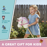 AIYAPLAY Unicorn Stick Horse with Wood Wheels, Real Pony Neighing and Galloping Sounds, Grip Handle, 95 cm, White