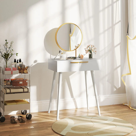 HOMCOM Elegant Dressing Table, with Round Mirror, 60 x 40 x 123 cm - White