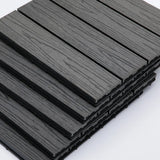 Outsunny WPC Interlocking Decking Tiles, Pack of 11 Interlocking Patio Paving Slabs, 30 x 30 x 2.2 cm, Grey