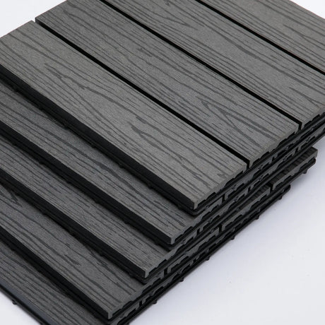 Outsunny WPC Interlocking Decking Tiles, Pack of 11 Interlocking Patio Paving Slabs, 30 x 30 x 2.2 cm, Grey