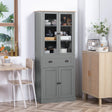 HOMCOM 180cm Tall Kitchen Pantry Cupboard, Freestanding Storage Cabinet with 5 Tier, Adjustable Shelves,  Drawer, Grey