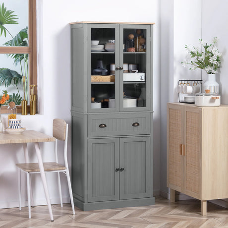 HOMCOM 180cm Tall Kitchen Pantry Cupboard, Freestanding Storage Cabinet with 5 Tier, Adjustable Shelves,  Drawer, Grey