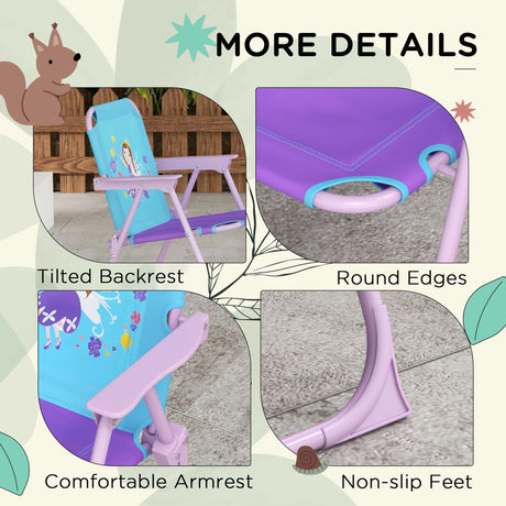 Outsunny Kids Picnic Table and Chair Set, Fairy Themed Outdoor Garden Furniture w/ Foldable Chairs, Adjustable Parasol