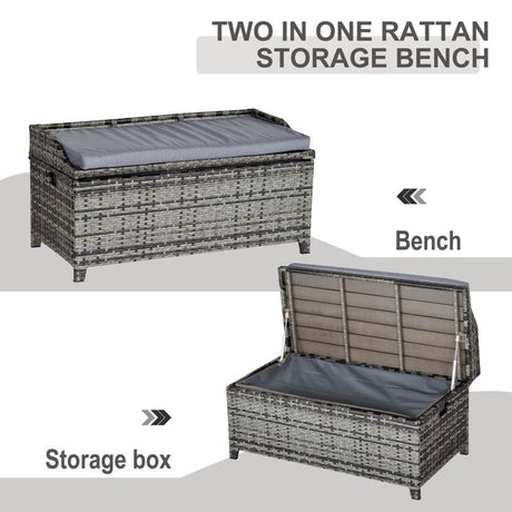 Outsunny 130L Rattan Garden Storage Box, with Seat - Mixed Grey