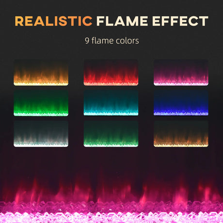 HOMCOM 102cm/40" Electric Fireplace, 2000W Recessed and Wall Mounted Electric Fire with Remote Control, 9 Flame Colour and Crystal, Black