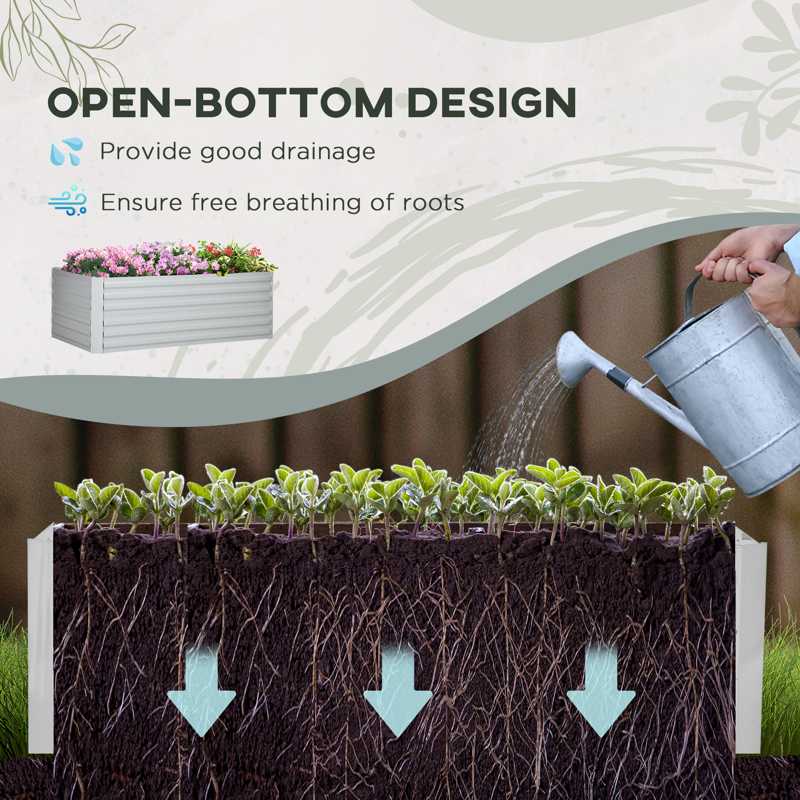 Outsunny Raised Beds for Garden, Galvanised Steel Outdoor Planters with Multi-reinforced Rods, 180 x 90 x 59 cm, Light Grey