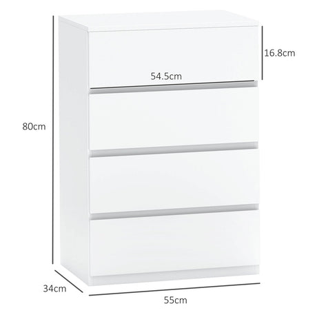 HOMCOM Chest of Drawers, 4-Drawer Storage Cabinets, Modern Dresser, Storage Drawer Unit for Bedroom