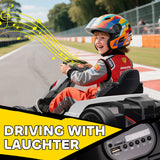 AIYAPLAY 24V Electric Go Kart, Drift Kart with Adjustable Seat, Slow Start, 5-Point Harness, Music, Horn, for 6-12 Years, White