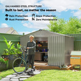 Outsunny Garden Storage Shed, Metal Outdoor Storage Shed House with Foundation Kit, Ventilation, Doors, 9 x 6FT, Grey