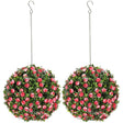 HOMCOM Set of 2 Decorative Artificial Plants, UV-protected Artificial Plant Topiary Rose Balls, Fake Plants for Home Indoor outdoor Decor, 28cm, Pink