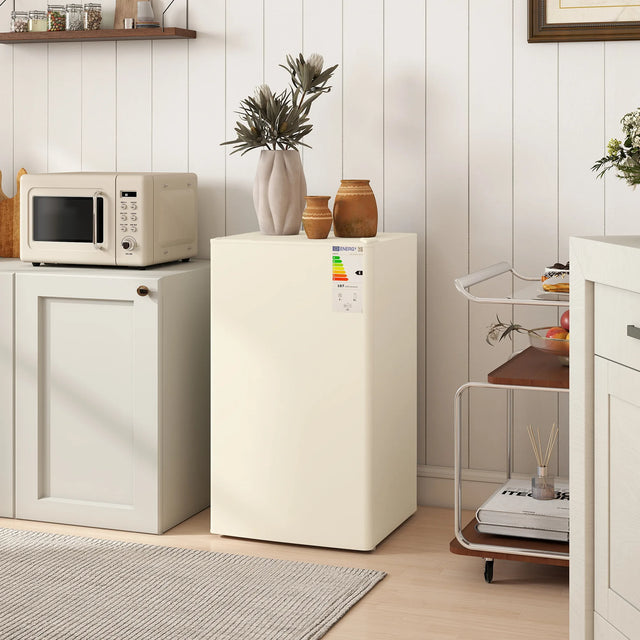 HOMCOM Under Counter Fridge, 91L Small Fridge with Chiller Box, Removable Shelf, Reversible Door, Adjustable Legs, Mini Refrigerator, Beige