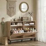 HOMCOM Shoe Cabinet with 2 Flip Drawers, Narrow Shoe Storage Top for Entryway Hallway, Walnut Brown