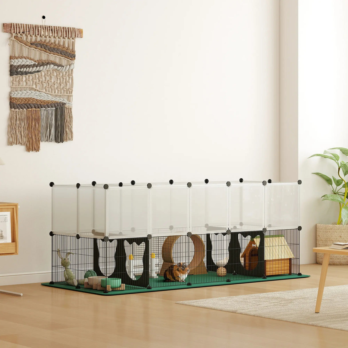 PawHut Pet Playpen with Waterproof Mat, DIY Small Animal Enclosure 34 Panels, Indoor/Outdoor Metal Pet Fence for Guinea Pigs