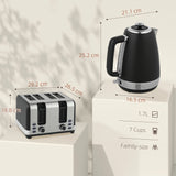 HOMCOM Stainless Steel Kettle and Toaster Set, 1.7L 3000W Rapid Boil Jug Kettle with UK Strix Thermostat, Limescale Filter, 4 Slice Toaster with 7 Browning Controls, Crumb Tray, Black and Silver Tone