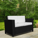 Outsunny Rattan Sofa, 2 Seater Garden Furniture with Soft Padded Cushion and Armrests, Wicker Garden Loveseat for Patio, Black