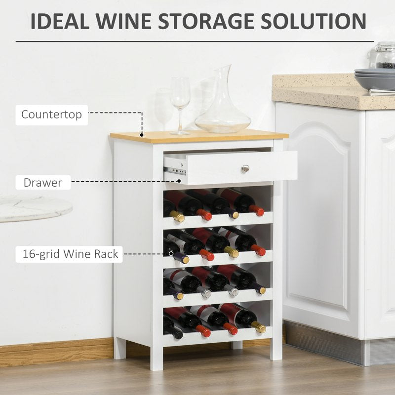 HOMCOM Modern Wine Cabinet Cupboard with 16-Bottle Wine Rack, Kitchen Sideboard with drawer for Living & Dining Room, Home Bar, White