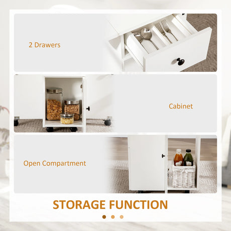 HOMCOM Multi-Storage Six-Person Drop Leaf Dining Table -  White