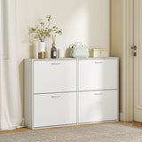 HOMCOM Wooden Modern Design 4 Drawer Shoes Cabinet Pull Down Shelf Storage Organiser - White