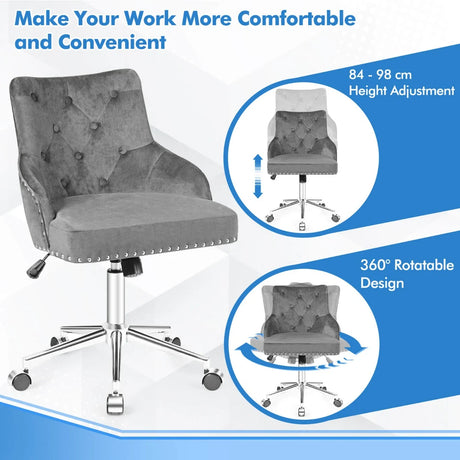 Upholstered Home Office Chair with Wheels and Nailhead Trim