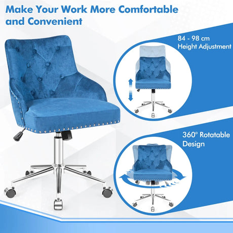 Upholstered Home Office Chair with Wheels and Nailhead Trim