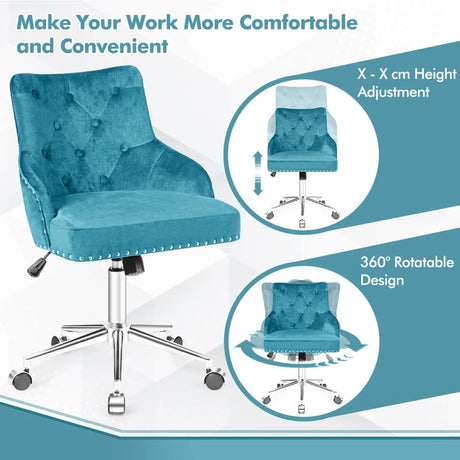 Tufted Upholstered Swivel Computer Desk Chair-Turquoise