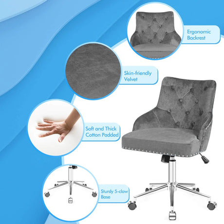 Upholstered Home Office Chair with Wheels and Nailhead Trim