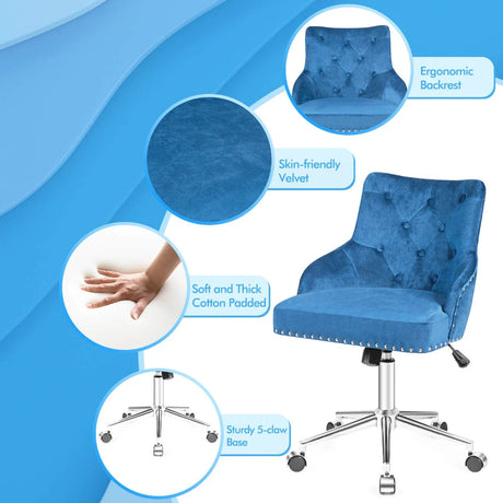 Upholstered Home Office Chair with Wheels and Nailhead Trim