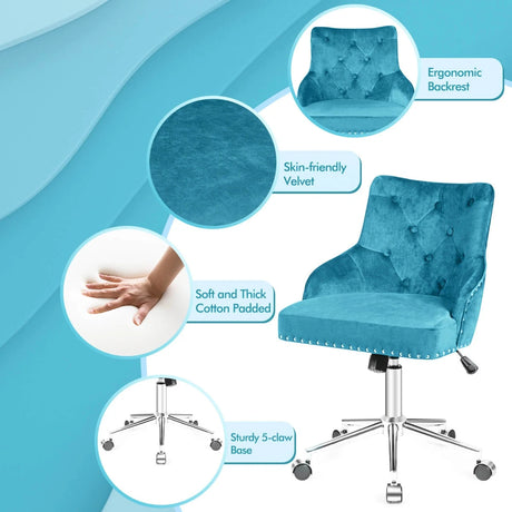 Tufted Upholstered Swivel Computer Desk Chair-Turquoise
