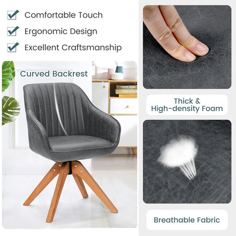 Ergonomic Armchairs with Linen Fabric Cover for Home Office-Grey
