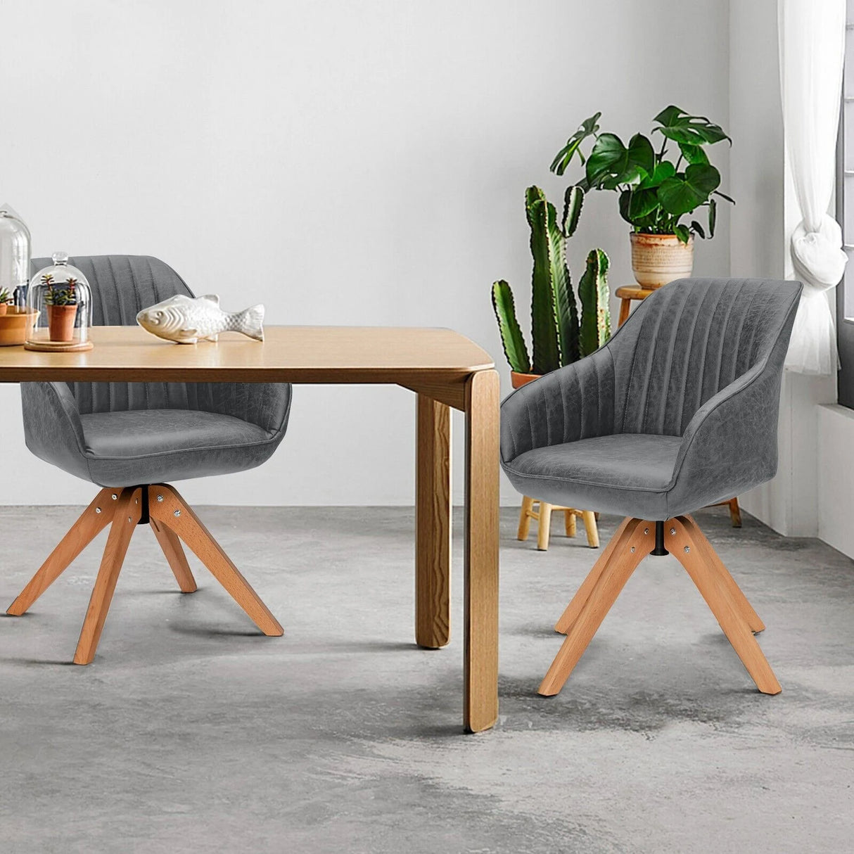 Ergonomic Armchairs with Linen Fabric Cover for Home Office-Grey